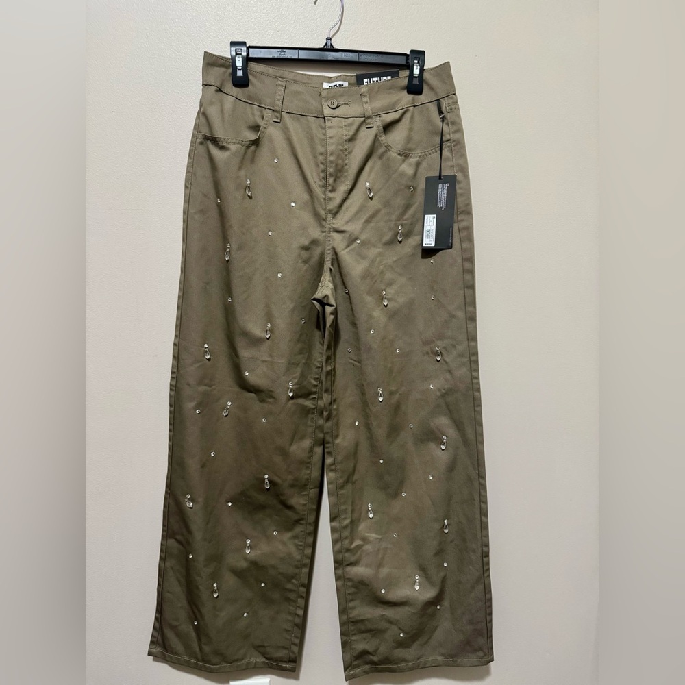 Women's Olive Embellished Chinos